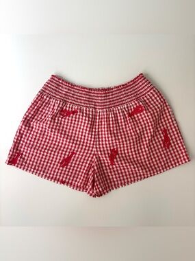 Vineyard Vines Nori Lobster Embroidered Pink & White Cotton Gingham Shorts L